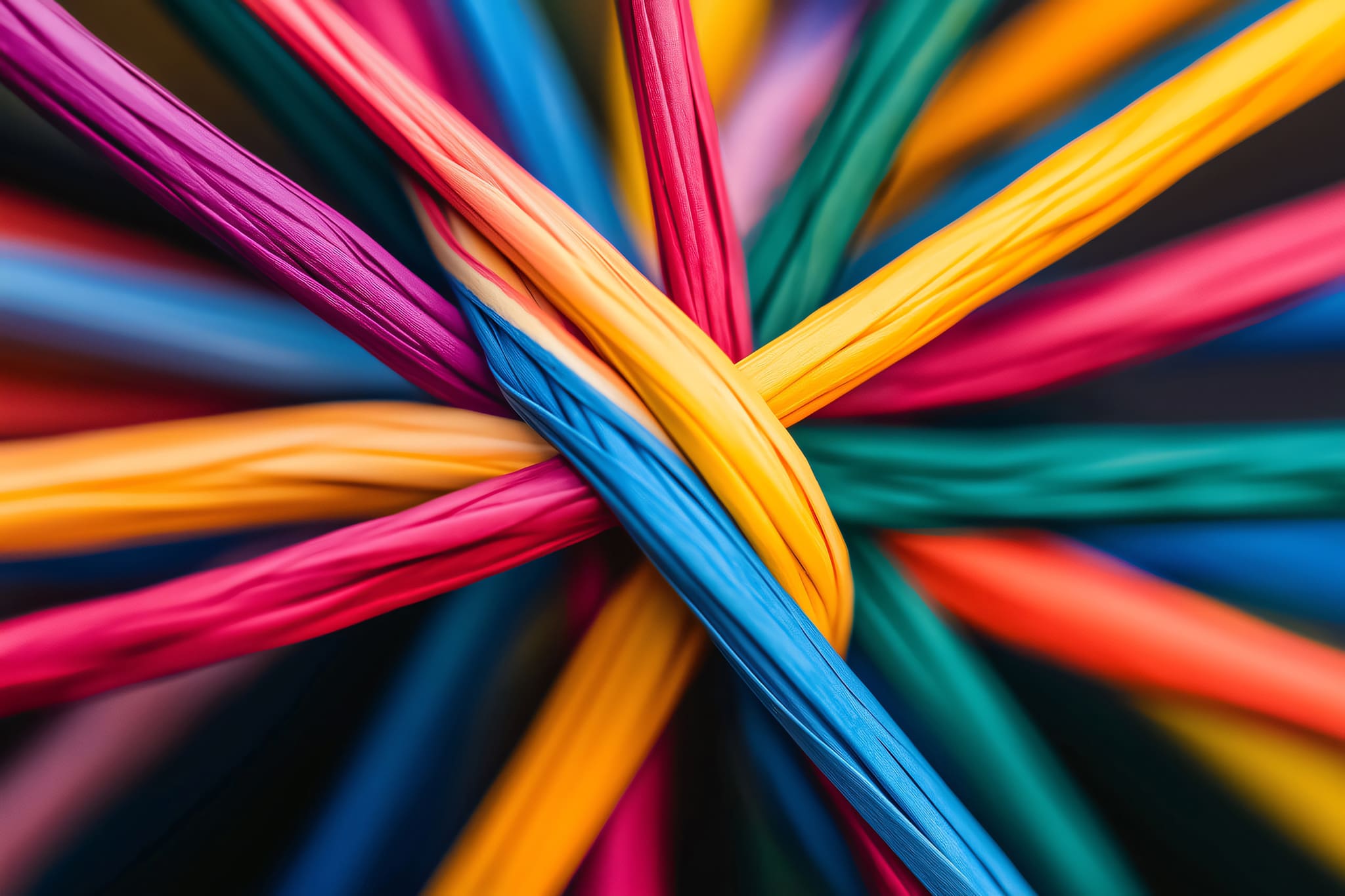 A knot made of different coloured thread